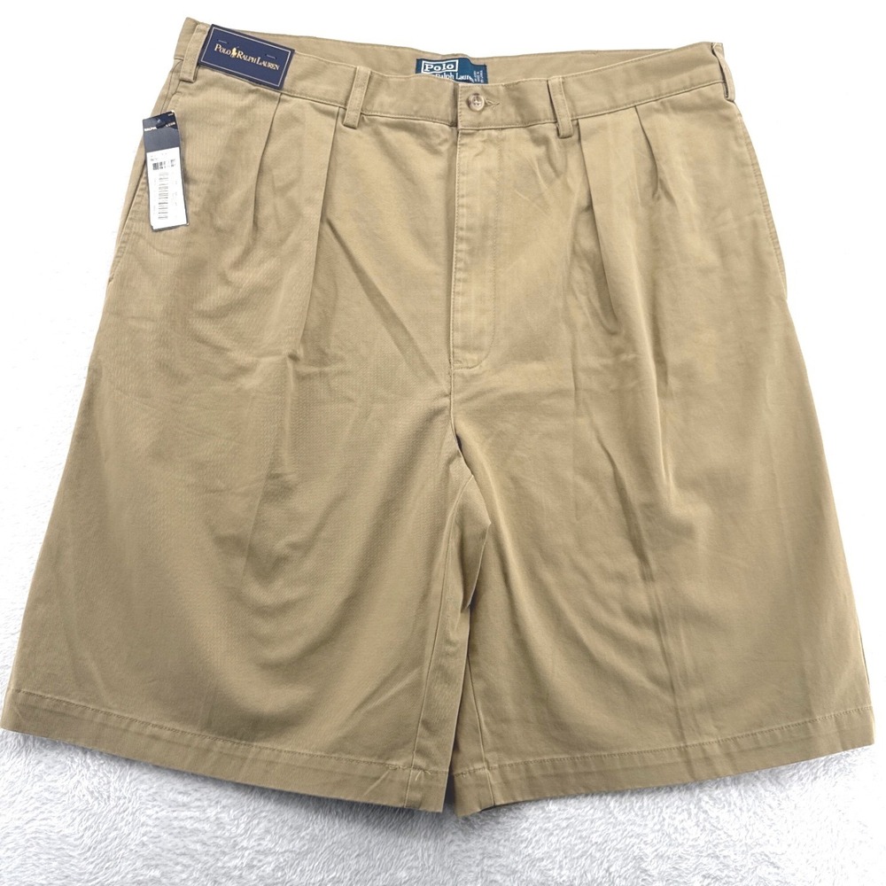Polo Ralph Lauren Mens Tyler Shorts 40 Tall Tan Khaki Pleated Chino 9" NWT